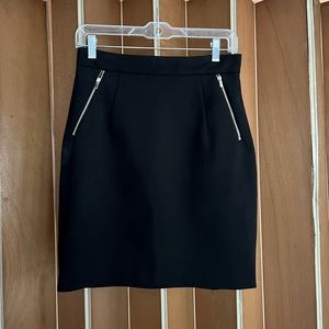 H&M Black Pencil Skirt with Gold Zippers, Size 8